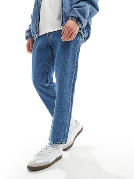 Jack & Jones Mark wide cropped rigged jean in mid blue wash 