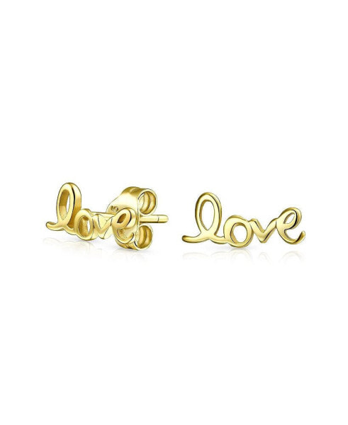 Inspirational Saying Script Words Love Stud Earrings For Women Gold Plated Sterling Silver