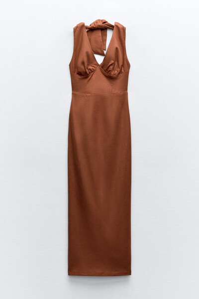 Linen-blend corsetry-inspired midi dress