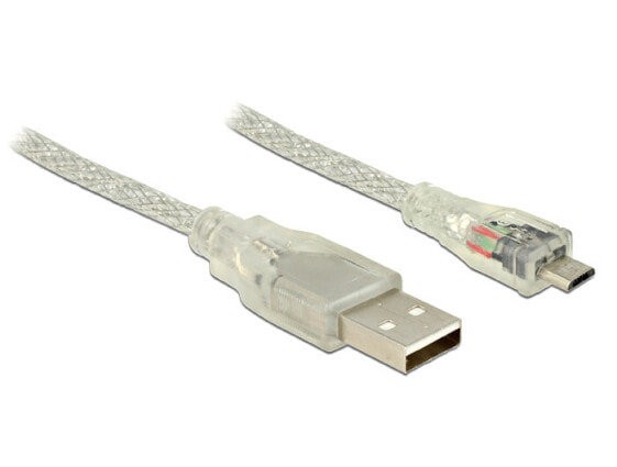 Разъем USB2.0-A/USB2.0 Micro-B Delock - 5 м - USB A - Micro-USB B - USB 2.0 - Мужской/Мужской - Прозрачный