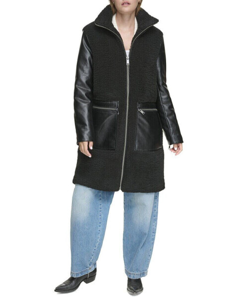 Пальто для женщин Andrew Marc Marc New York Tunis с отделкой из искусственной кожи и искусственным мехом, XS