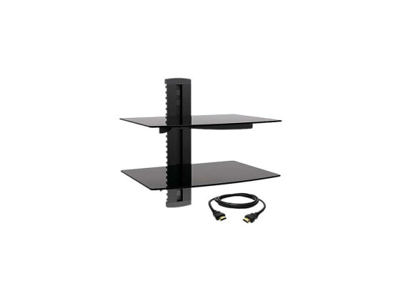 Megamounts DVD302-HDMI-BNDL Tempered Glass Double Shelf Wall Mount with HDMI