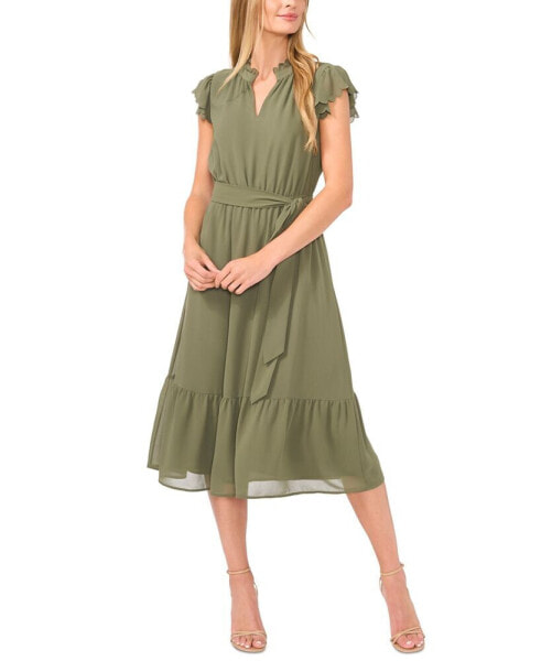 Women's Scallop-Ruffle Tie-Waist Midi Dress