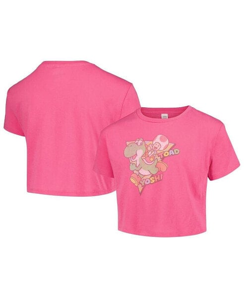 Big Girls Pink Nintendo Yoshi and Toad Cropped T-shirt