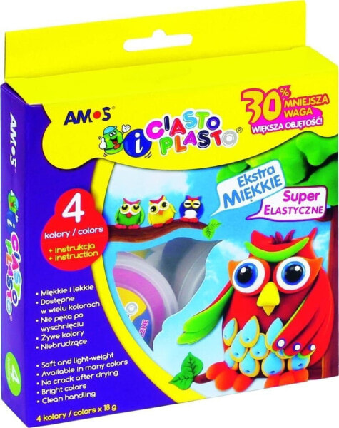 Пластилин для лепки AMOS Ciasto Plasto 4 цвета 18 г х 4