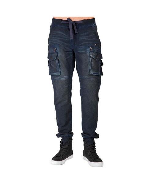 Джоггеры Level 7 мужские премиумные джинсы-джоггеры Premium Knit синего цвета с карманами на молнии