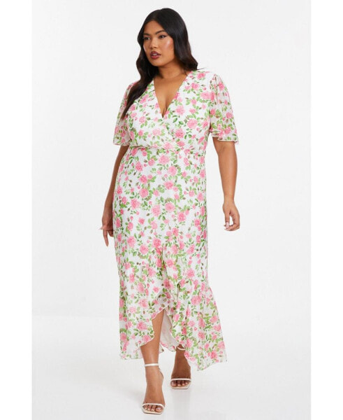 Plus Size Floral Wrap Maxi Dress