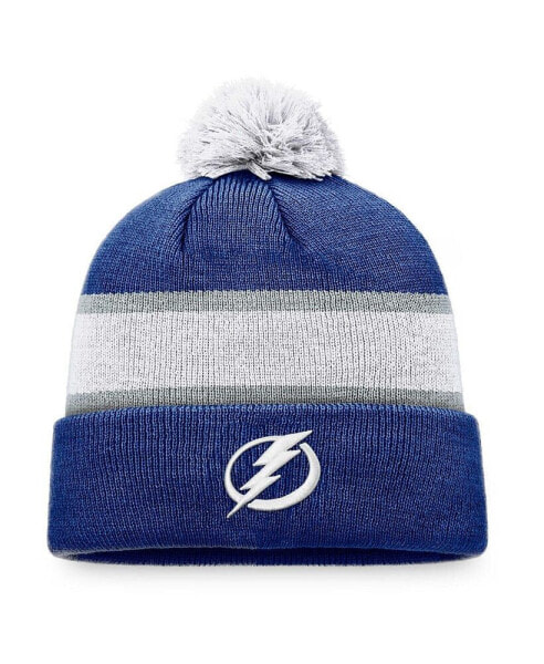 Men's Blue, White Tampa Bay Lightning Breakaway Cuffed Knit Hat with Pom