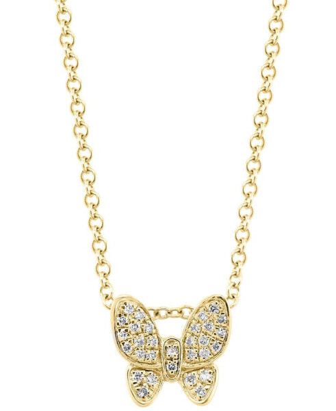 EFFY Collection eFFY® Diamond Pavé Butterfly 18" Pendant Necklace (1/10 ct. t.w.) in 14k Gold-Plated Sterling Silver