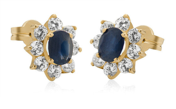 Sparkling yellow gold earrings with blue zircons 14/210.240/3Z