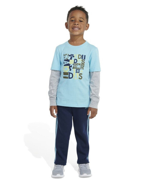 Little Boys Layered Cotton T-shirt and Fleece Pants Set, 2 Piece