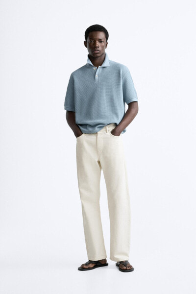 Textured polo shirt with ribbed trims