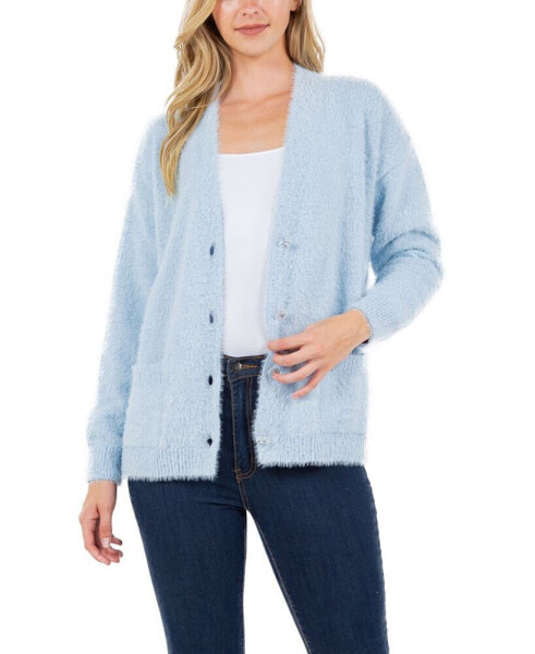Women's Feather Cardigan Sweater with Jewel Button