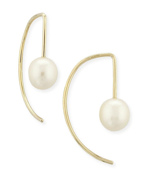 Pearl (6 mm) Drop Threader Earrings Set in 14k Gold