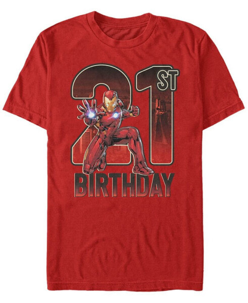 Men's Marvel Iron Man 21st Birthday Action Pose Short Sleeve T-Shirt