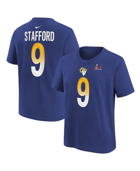 Big Boys Matthew Stafford Royal Los Angeles Rams Super Bowl LVI Name and Number T-shirt