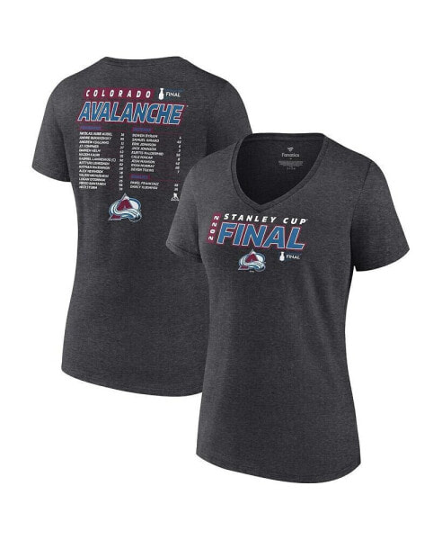 Women's Heathered Charcoal Colorado Avalanche 2022 Stanley Cup Final Own Goal Roster V-Neck T-shirt