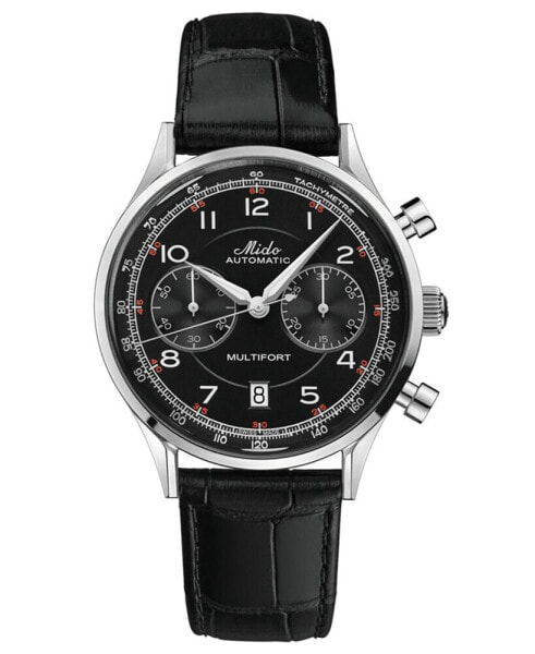 Men's Swiss Automatic Chronograph Multifort Patrimony Black Leather Strap Watch 42mm