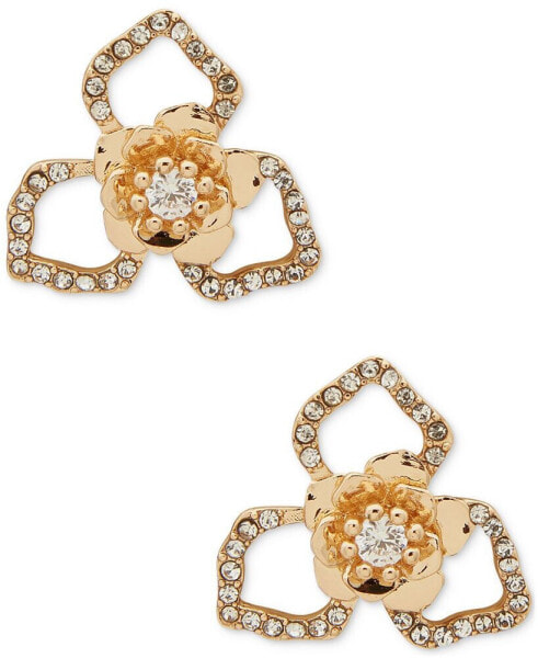 Gold-Tone Crystal Open Flower Stud Earrings