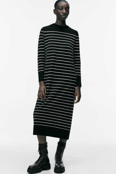 Striped long knit dress