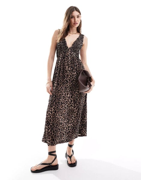 ASOS DESIGN v neck with full hem midaxi dress in leopard print