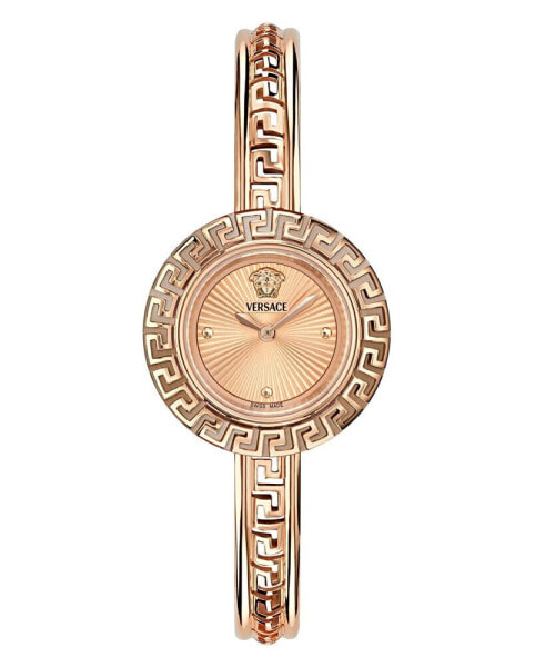 Women's Swiss Rose Gold Ion Plated Stainless Steel Bangle Bracelet Watch 28mm