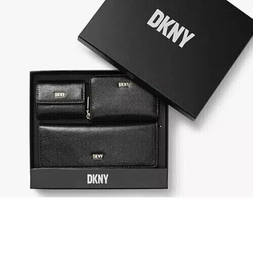 Dkny Lumen 3 Piece Wallet Set in Gift Box Black Gold