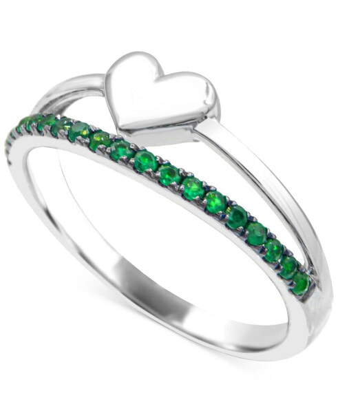 Emerald & Polished Heart Split Shank Ring (3/8 ct. t.w.) in Sterling Silver (Also in Ruby)