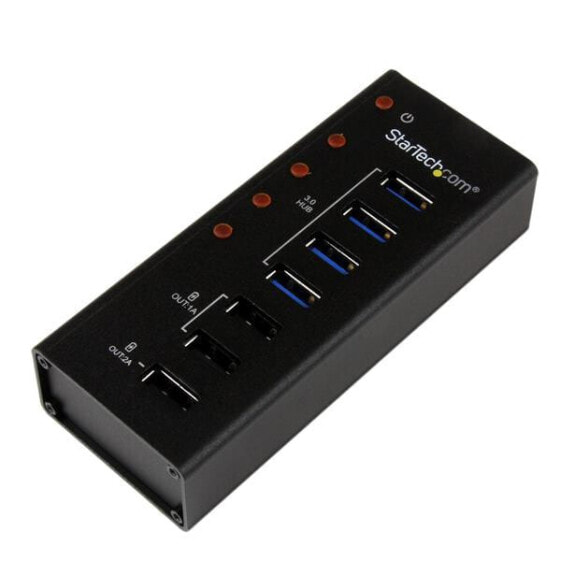 StarTech.com 4 Port USB 3.0 Hub plus 3 Dedicated USB Charging Ports (2 x 1A & 1 x 2A) - Wall Mountable Metal Enclosure - USB 3.2 Gen 1 (3.1 Gen 1) Type-B - USB 2.0,USB 3.2 Gen 1 (3.1 Gen 1) Type-A - 5000 Mbit/s - Black - Aluminum - RoHS - CE - FCC