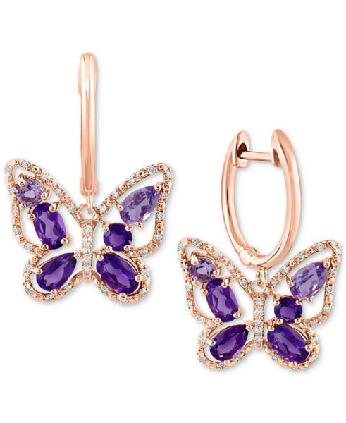 Gemstone & Diamond (1/5 ct. t.w.) Butterfly Drop Earrings in 14k Gold or 14k Rose Gold