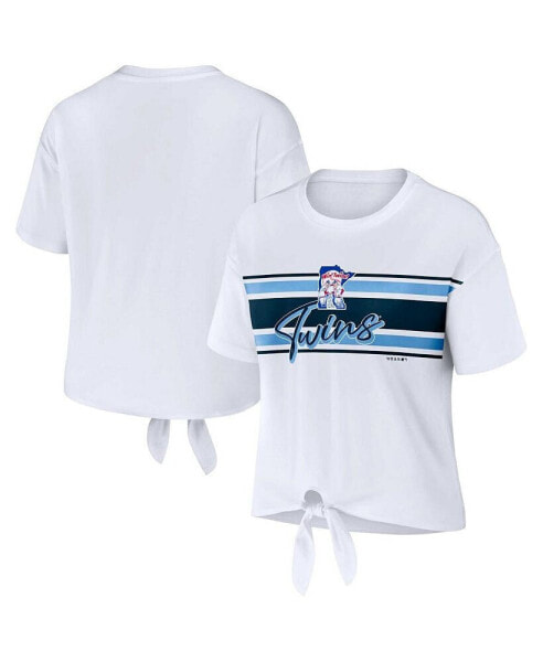 Women's White Minnesota Twins Front Tie T-shirt