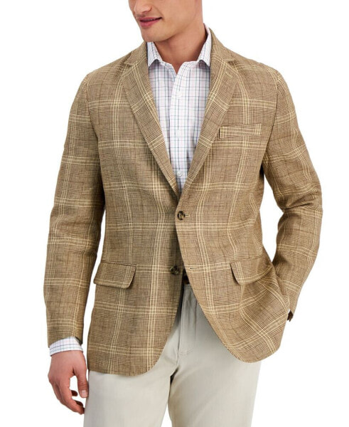 Men's Plaid Linen Notch Lapel Blazer, Created for Macy's