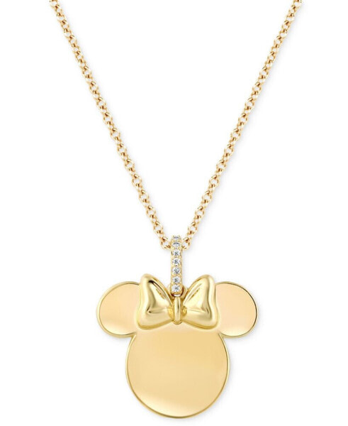 Diamond Accent Minnie Mouse Polished Silhouette 18" Pendant Necklace in Gold-Plated Sterling Silver