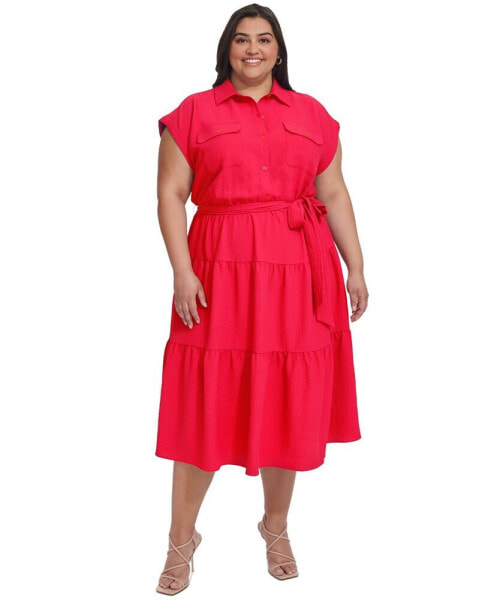 Plus Size Tiered Fit & Flare Shirtdress