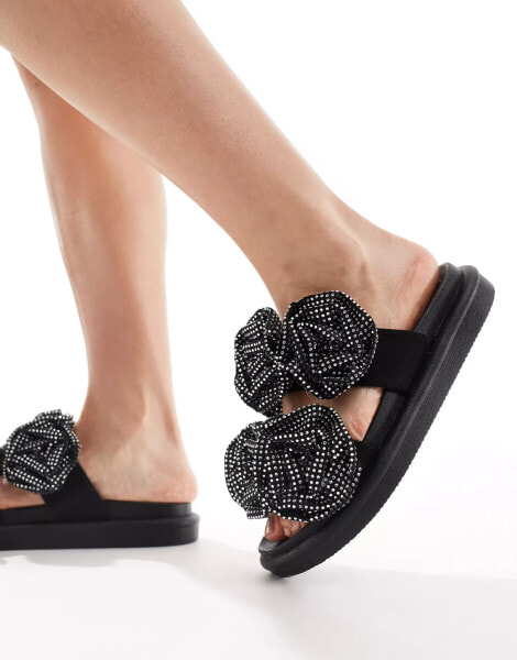 Azalea Wang Stillwater embellished rosette sandal in black