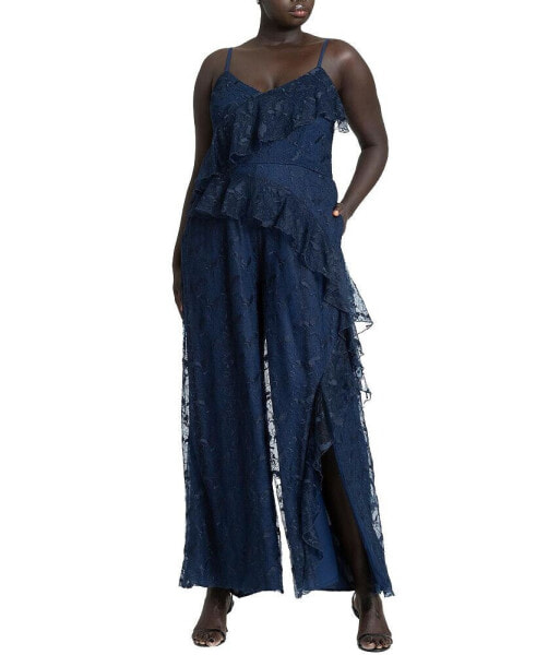 Plus Size Ruffle Chantilly Lace Jumpsuit