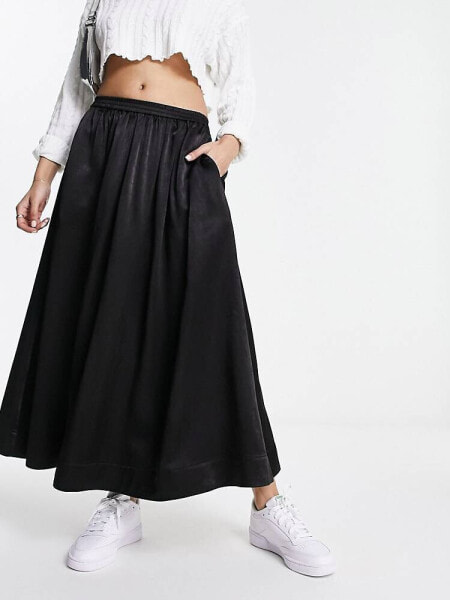 Urban Revivo satin maxi skirt in black