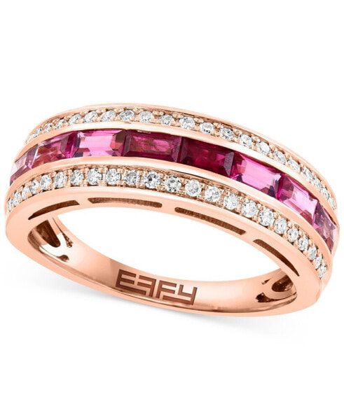 EFFY® Ruby (1/5 ct. t.w.), Pink Tourmaline (3/8 ct. t.w.) & Diamond (1/5 ct. t.w.) Ring in 14k Rose Gold