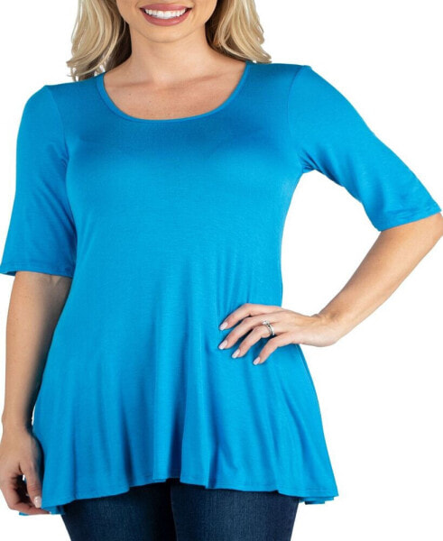 Elbow Sleeve Swing Tunic Top For Women