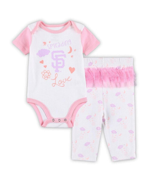 Комплект для малышей OuterStuff Newborn and Infant белый, розовый Сан-Франциско Джайантс С любовью Боди и сарафан с колготками