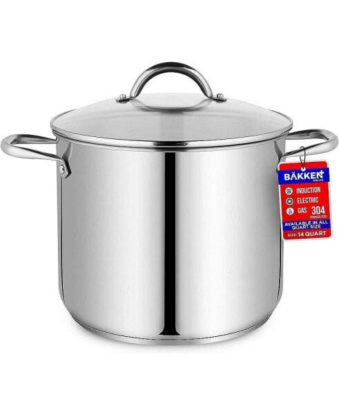 Bakken-Swiss Deluxe Stainless Steel Stockpot w/ Tempered Glass See-Through Lid - Simmering Delicious Soups Stews & Induction Cooking - Exceptional Heat Distribution - Heavy-Duty & Food-Grade