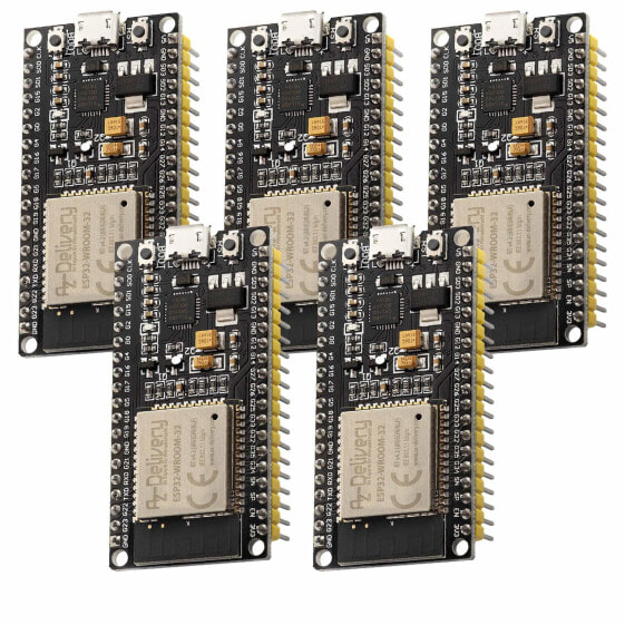 AZDelivery 5 x ESP32 NodeMCU Module WLAN WiFi Dev Kit C Development Board mit CP2102 (Nachfolgermodell zum ESP8266) kompatibel mit Arduino und inklusive E-Book!…