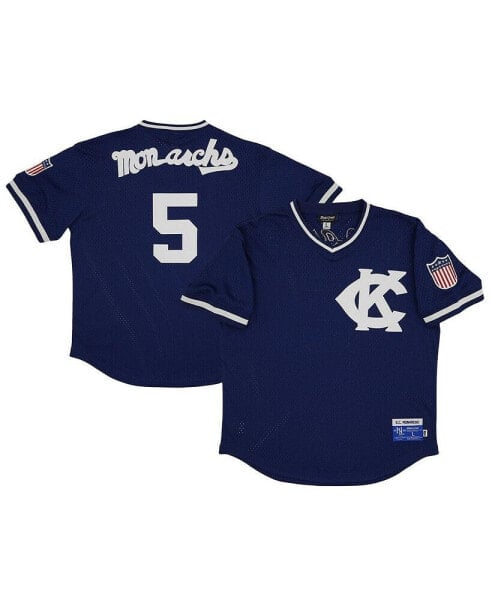 Men's #5 Navy Kansas City Monarchs Mesh Replica V-Neck Jersey