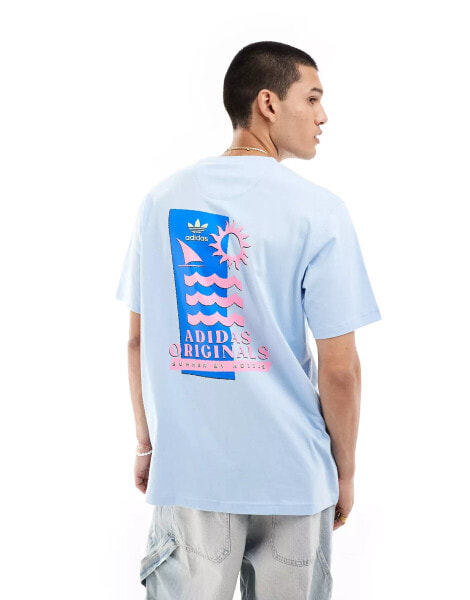 adidas Originals waves backprint t-shirt in sky blue