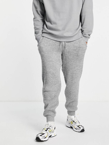 ASOS DESIGN soft knit rib co-ord joggers in grey