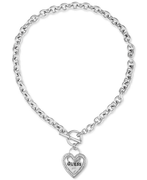 GUESS my Sparkly Valentine Logo Heart Pendant 17” Toggle Necklace