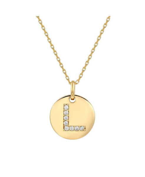 Suzy Levian Sterling Silver Cubic Zirconia Letter "L" Initial Disc Pendant Necklace