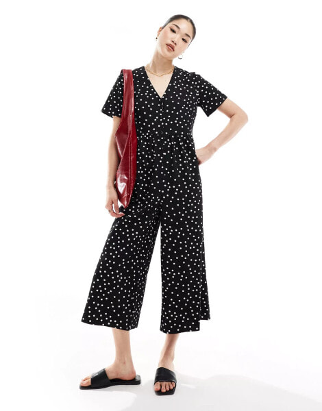 ASOS DESIGN short sleeve tea jumpsuit in mono spot