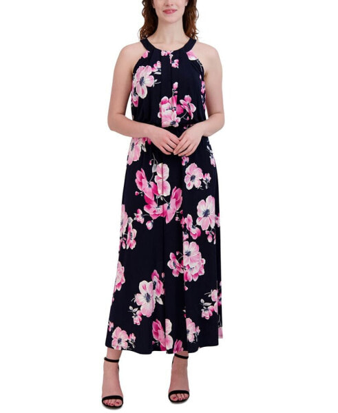 Petite Floral-Print Halter Maxi Dress