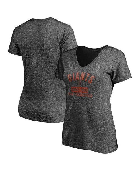 Women's Heathered Charcoal San Francisco Giants Old Time Favorite V-Neck T-shirt